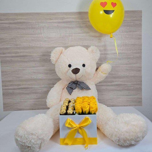 Yellow Roses , chocolates and Bear